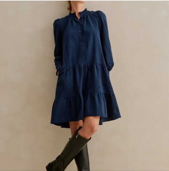 ME+EM Dresses & Skirts - ME + EM Blue Corduroy Short Swing Dress Belt Size 12